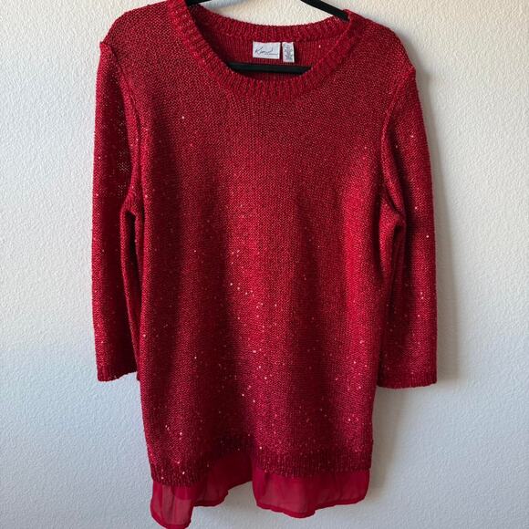 Tunic red sparkly sequin sweater - Picture 3 of 6